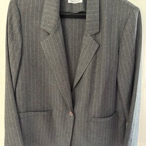 Alfred Dunner Gray and Pink Pinstripe Jacket size 12 shoulder pads